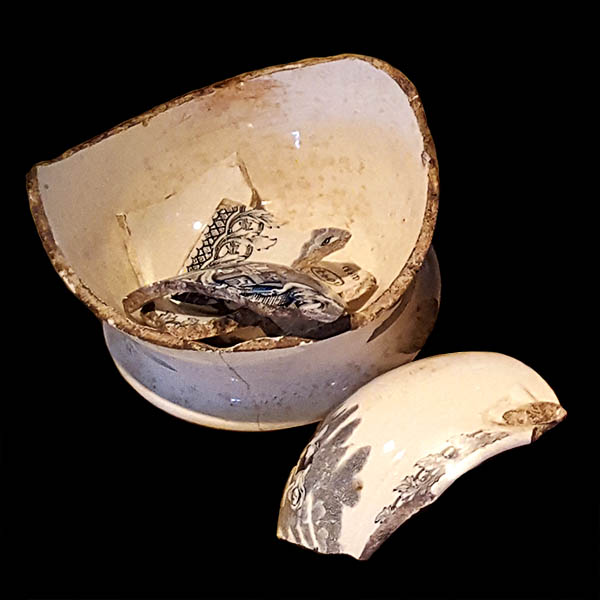 Broken ceramic displayed in museum